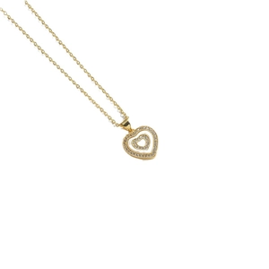 14K gold plated necklace featuring double heart pendants with sparkling zircon stones