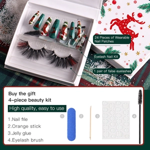 Christmas 4-piece beauty set with press-on nails, false eyelashes and manicure tools in a box