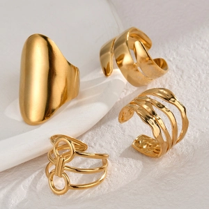 Minimalist Stainless Steel Open Ring For Women Men Irregular Geometric Adjustable Gold Plated Fashion Jewelry Band Ring Gift