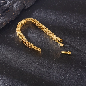 Gold Byzantine stainless steel bracelet with retro punk lock and screw closure