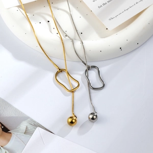 Collier Pendentif Boule Géométrique Minimaliste En Acier Inoxydable Plaqué Or 18K Chaîne De Clavicule Pour Femmes Bijoux De Mode