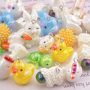 Colorful AB pearlescent resin animal charms with metal loops for DIY jewelry making