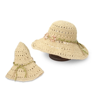 Breathable wide brim straw sun hat for women with foldable design and floral decoration