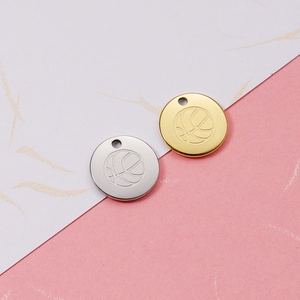 Mirror finish stainless steel basketball pendant in gold and silver for DIY jewelry
