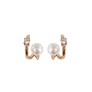 Elegant rose gold C-shaped double pearl stud earrings with zircon accents and a French retro style
