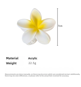 7cm white and yellow plumeria flower hair claw clip in acrylic for summer beach hair styling