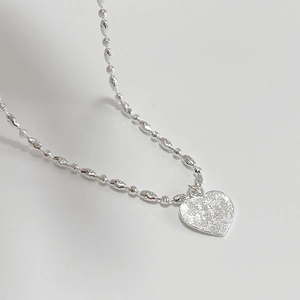 925 Sterling Silver Heart Pendant Necklace Shimmering Frosted Texture Olive Bead Chain Korean Style Elegant Jewelry