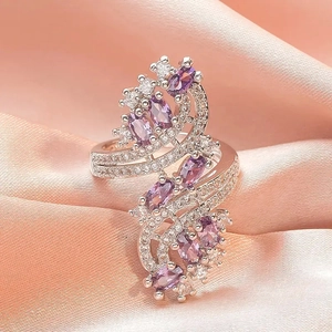 Luxury Zircon Copper Ring Wing Flower Petal Design Oversized Fashion Statement Jewelry For Women Elegant