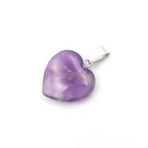20mm natural purple amethyst heart pendant with silver metal bail on white background