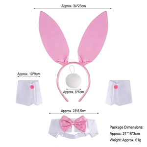 Pink and white 5-piece bunny costume set including rabbit ears headband with measurements