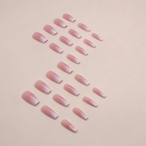 Pink gradient long ballerina press-on nails with fine glitter finish, 24 piece set