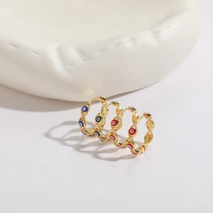 Minimalist evil eye hoop earrings in gold plated finish with colorful enamel details