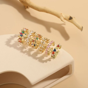 Bagues ouvertes plaquées or 14K avec des zircons colorés en forme de marquise et cœur