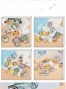 Variety of cute cartoon acrylic astronaut pins with animal motifs for bag and cloth decor