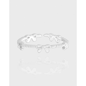 Minimalist 925 Sterling Silver Bowknot Open Adjustable Ring For Women Sweet Korean Style Rhinestone Inlaid Finger Jewelry