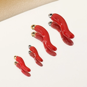 3D red chili pendants in stainless steel with gold and silver rings for DIY jewelry