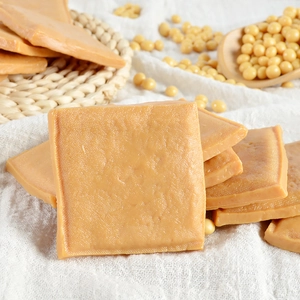 Realistic PVC dried tofu model with fabric texture on white cloth with soy beans