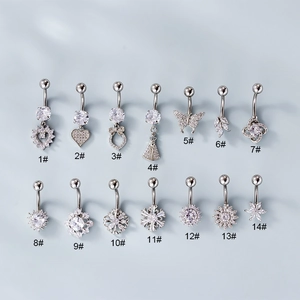 Cubic Zirconia Belly Piercing Rings Stainless Steel Bar Heart Flower Butterfly Navel Piercing Jewelry For Women