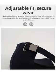 Detailed view of the adjustable metal buckle and windproof strap on the navy baseball cap