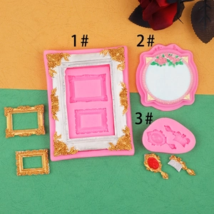 Detailed pink silicone molds for DIY retro frames and mini comb for clay or resin