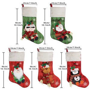 Set of five 18-inch 3D Christmas stockings featuring Santa, Snowman, and Reindeer designs