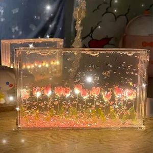Tulip Night Light DIY Kit Acrylic Quicksand Flower LED Table Ornament Romantic Atmosphere Lamp Valentine Day Gift