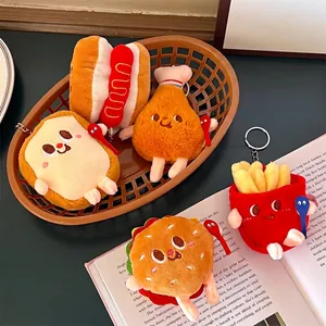 Cute plush food keychain set with burger fries and hot dog cartoon soft doll charms