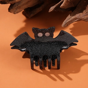 Pince à cheveux chauve-souris noire pailletée pour les coiffures d'Halloween