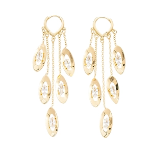 Goldene Hängeohrringe mit mehrlagigen Ketten und marquise-geschliffenen Zirkonia-Steinen