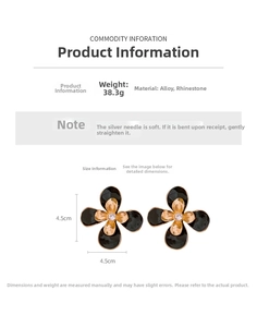 Detailed specs of flower earrings showing 38.3g weight and alloy material features