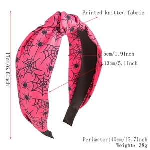 Serre-tête Halloween rose à motif toile d'araignée en tricot avec détails des tailles