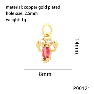 Detailed size view of a gold lobster pendant with red gemstone and cubic zirconia