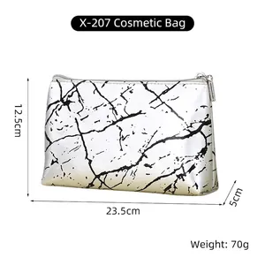 Silver marble makeup bag with dimensions 23.5x12.5x5cm showing size and 70g weight