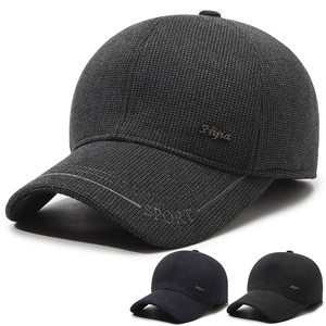 Men Winter Baseball Cap Fleece Lined Thermal Outdoor Ear Protection Hat Thickened Adjustable Cotton Woolen