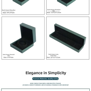 Detailed size specifications for dark green luxury ring, pendant, and bracelet gift boxes