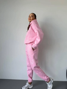 Ensemble sweat à capuche et jogging rose pour femme en tissu polaire doux