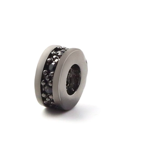 18K gunmetal plated copper spacer bead with black cubic zirconia for DIY jewelry