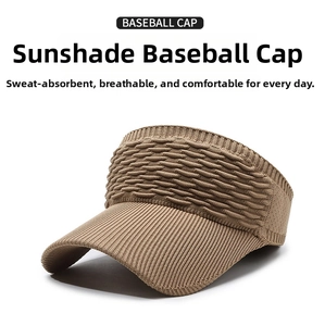 Close-up of brown knit visor cap featuring breathable wave pattern and elastic design