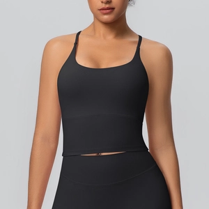 Détail d'une brassière de sport à dos croisé noir et d'un legging de yoga