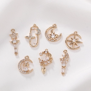 Celestial Charm Pendant Copper Micro Inlaid Zircon Moon Star Heart Shape DIY Jewelry Making Accessory Trendy Gold Plated