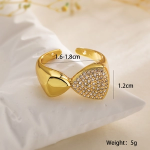 Detailed view showing product dimensions for 18K gold plated zircon geometric open ring