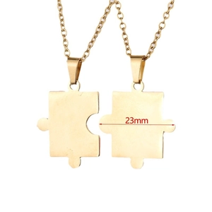 Minimalist gold puzzle piece necklaces set for couples with 23mm width pendant and O-chain