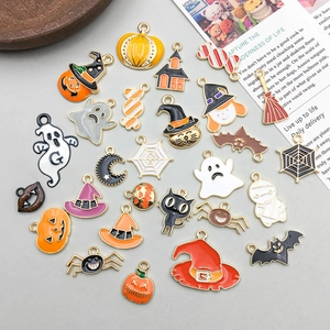 Assorted Halloween enamel charms with pumpkin ghost and bat designs for DIY jewelry