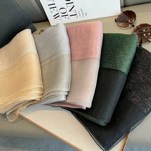 Elegant Double Layer Mulberry Silk Wool Blend Shawl Scarf For Women Gold Wire Shimmer Long Lightweight Versatile Wrap Shawl