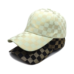 Luxe checkerboard baseball cap with gold metallic thread in green and black colors