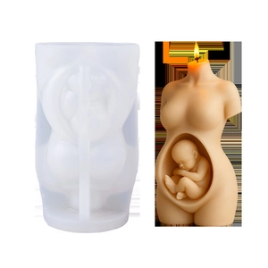Moule en silicone 3D pour bougies de grossesse et buste de femme avec fœtus détaillé