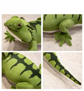 Detail shot of green bearded dragon plush showing lifelike scales and soft fabric texture