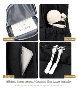 Detail view of large capacity waterproof backpack with multiple functional zip pockets