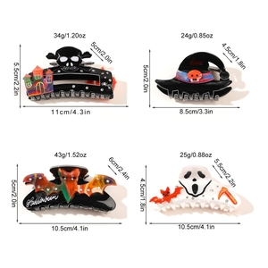 Halloween hair claw clips set with skeleton ghost and bat designs for festive styling