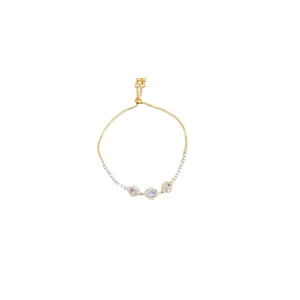 Adjustable gold plated bracelet with oval zircon flowers and three main crystals